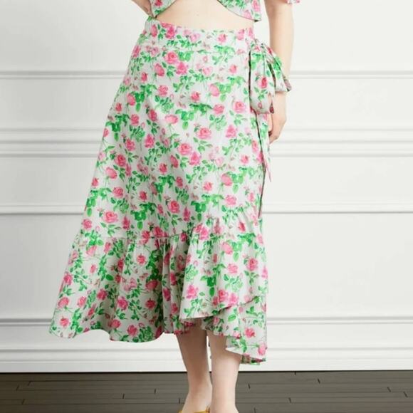 NEW Hill House Mirabel Pink Roses Floral Midi Wrap Skirt - Picture 2 of 12